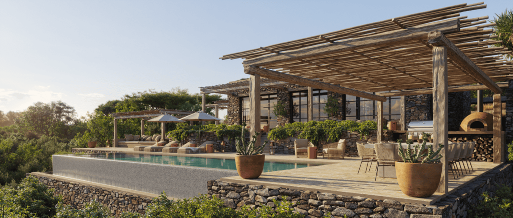 andBeyond Suyian Homestead – Außenpool mit Pergola und Lounge-Bereich, Luxuslodge Kenia